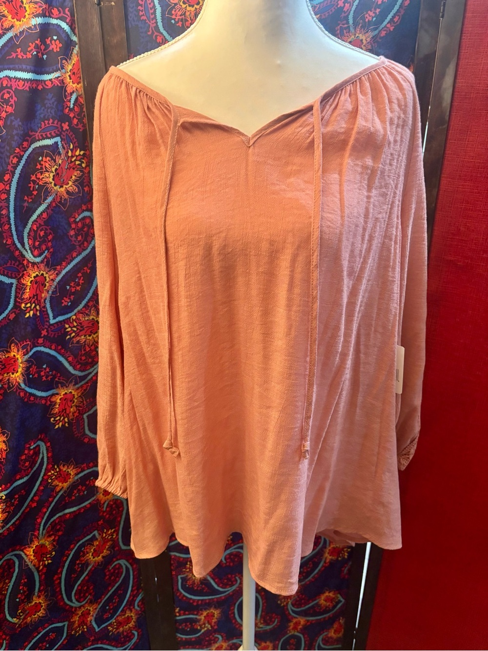 Peasant type women’s top with boho flair. BNWT